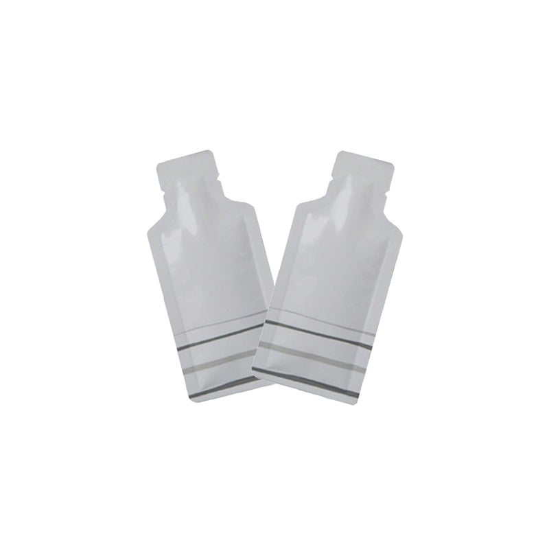 QQ Studio Pack of 100 Color Aluminum Metallized Foil Single-Use Dispenser Tip Open Bottom Heat Seal Sample Pouch (2" x 4.3", White w/Gray Bottom Stripes) - Image 1